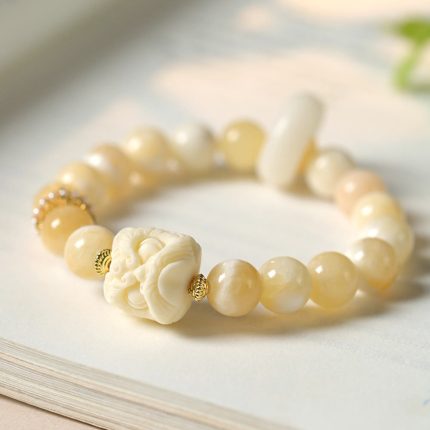 Buddha Stones Amber Gray Agate Ivory Fruit Confidence Bracelet