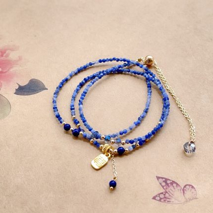 Buddha Stones 3mm Ultra-thin Beads Natural Lazurite Triple Wrap Fu Character Positive Bracelet