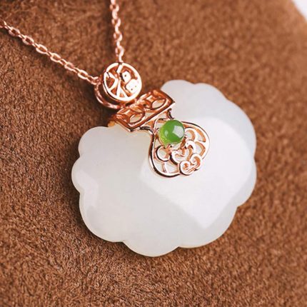 Buddha Stones 925 Sterling Silver White Jade Blessing Happiness Necklace Chain Pendant